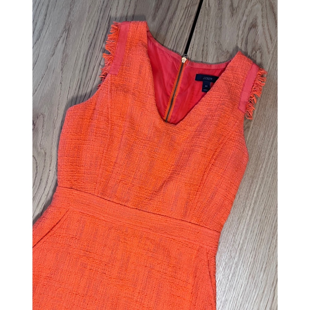 J.Crew Tweed Sheath Dress Women 00 Orange Fringe Trim Workwear Preppy